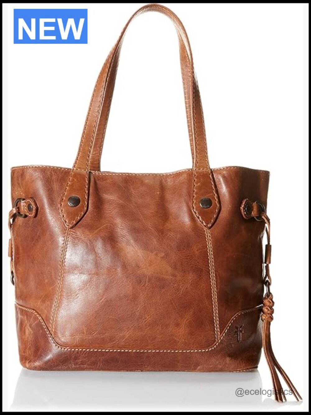 Antique Pull Up Leather Tote With Clip Closure, Double Handles, 3 Pockets